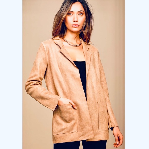 Suede Blazer Schoolboy Utility Oversized Coat Nude - Picture 5 of 10